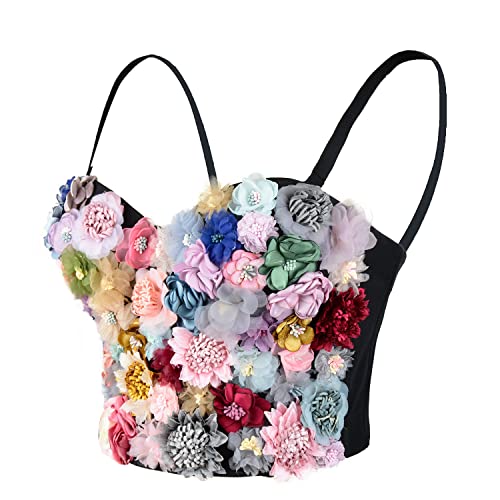 ELLACCI Women's 3D Floral Bustier Crop Top Wedding Party Club Bra